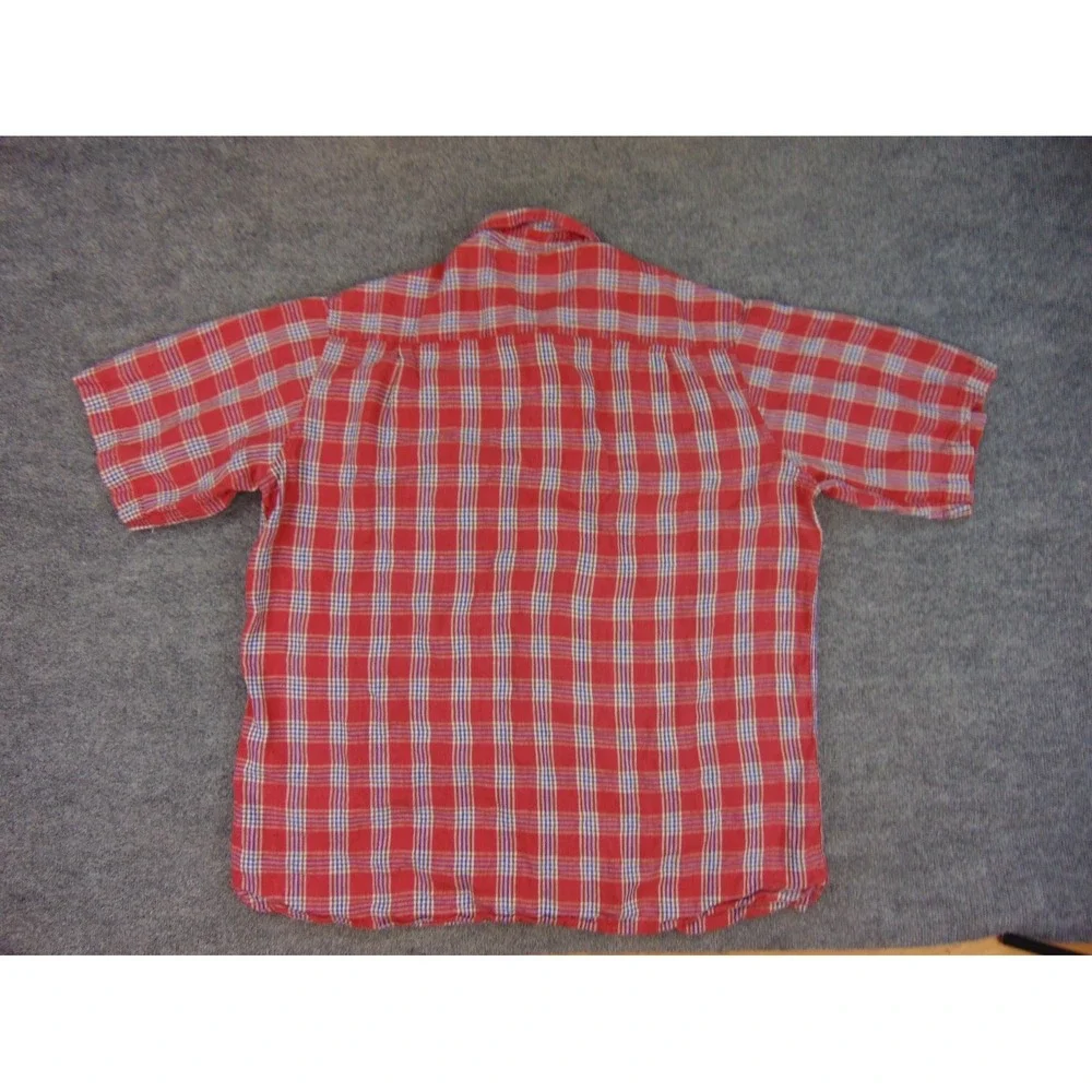 Scott Barber Shirt Mens 2XL Short Sleeve Red Plaid 100% Linen Button Up Summer‎